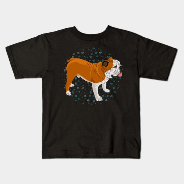 Lazy English Bulldog In Winter Season Kids T-Shirt by okpinsArtDesign